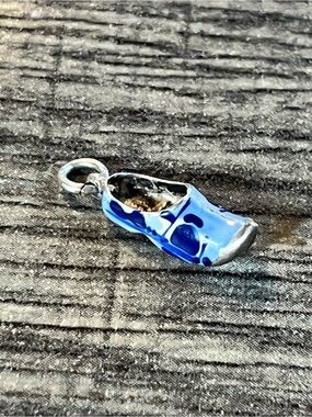 Blue Enamel Dutch Clog Shoe Charm. Sterling Silver